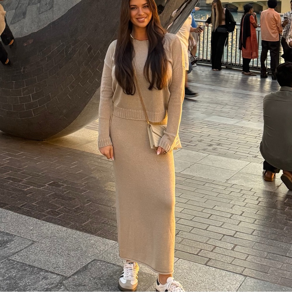 Chic Beige Sweater & Dress Two Piece